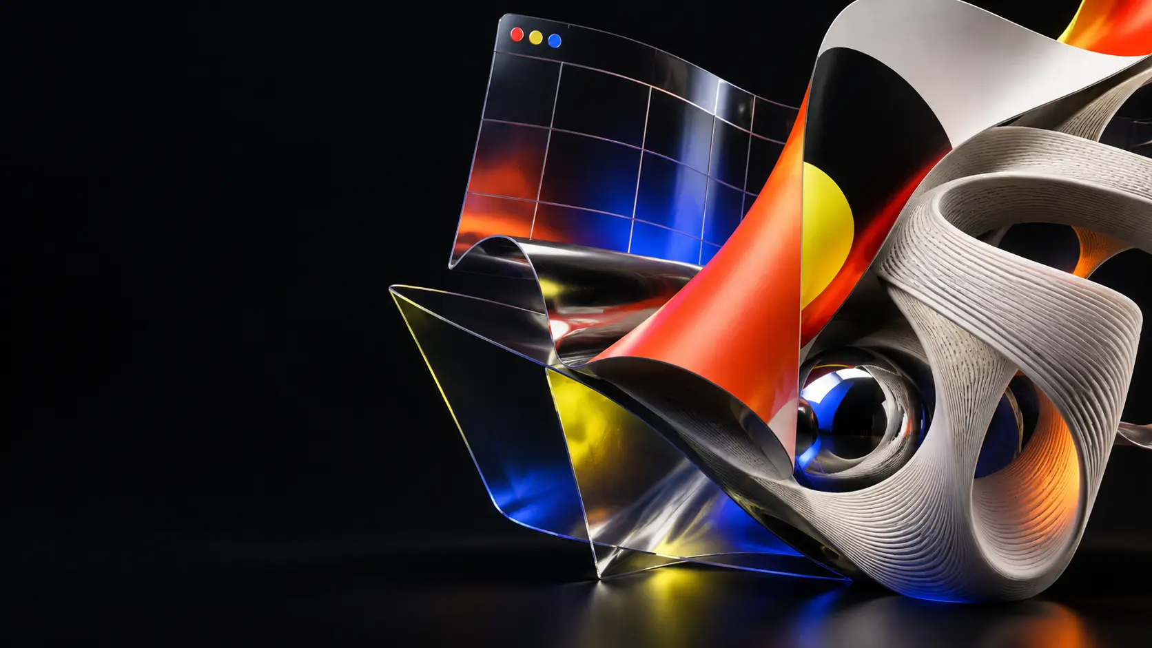 Scultura astratta che fonde web design, grafica e stampa 3D